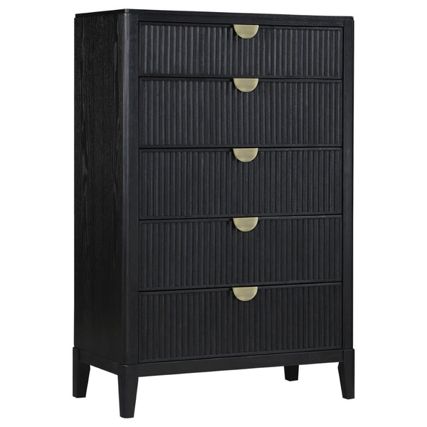English Elm Black Fluted California King Bedroom Set with Wire-brushed Finish and Golden Hardware B062S01839