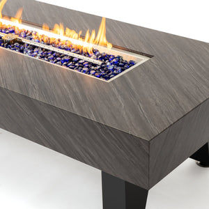 English Elm 54_inch Iron Fire Pit Table Stone Finish with Stainless Burner, Propane Powered, Spacious Patio Centerpiece Black W3131P277181