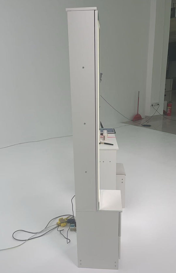 English Elm Length Floor Standing Vanity Mirror Cabinet with Led Lighting Jewelry Cosmetic Storage White W3258P453345