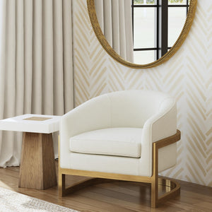 Basset Mirror Neve Accent Chair - Modern Glam Barrel Chair With Gold Base & Soft Ivory Chenille Upholstery Gold Metal,Fabric,Foam 9475-lr-805
