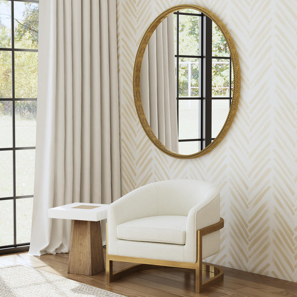 Basset Mirror Neve Accent Chair - Modern Glam Barrel Chair With Gold Base & Soft Ivory Chenille Upholstery Gold Metal,Fabric,Foam 9475-lr-805
