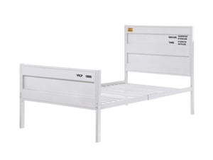 English Elm Cargo White Finish Full Bed with Metal Cargo-Style Frame, Recessed Panels & 21 Slats, No Box Spring Needed B2726P338678