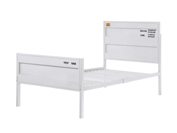 English Elm Cargo White Finish Full Bed with Metal Cargo-Style Frame, Recessed Panels & 21 Slats, No Box Spring Needed B2726P338678