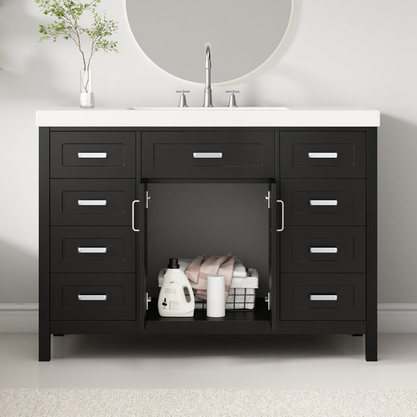 English Elm Christopher Knight Home® - 48" Bathroom Vanity with Sink Combo | 2 Doors 8 Soft-Close Drawers, Resin Top, Pine Legs Black N759S337621B