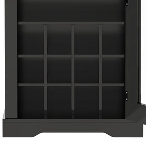 English Elm Bar Cabinet Farmhouse 69 Inch with Rgb Led Barn Door Wine Rack and Charging Station Black N728P438603B