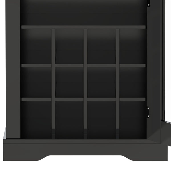 English Elm Bar Cabinet Farmhouse 69 Inch with Rgb Led Barn Door Wine Rack and Charging Station Black N728P438603B