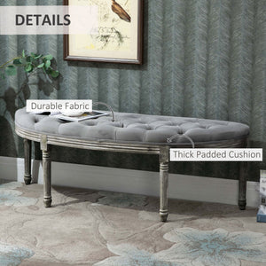 English Elm HOMCOM Vintage Semi-Circle Upholstered Entryway Bench with Tufted Velvet-Touch Seat and Rubberwood Legs Grey W2225P217020