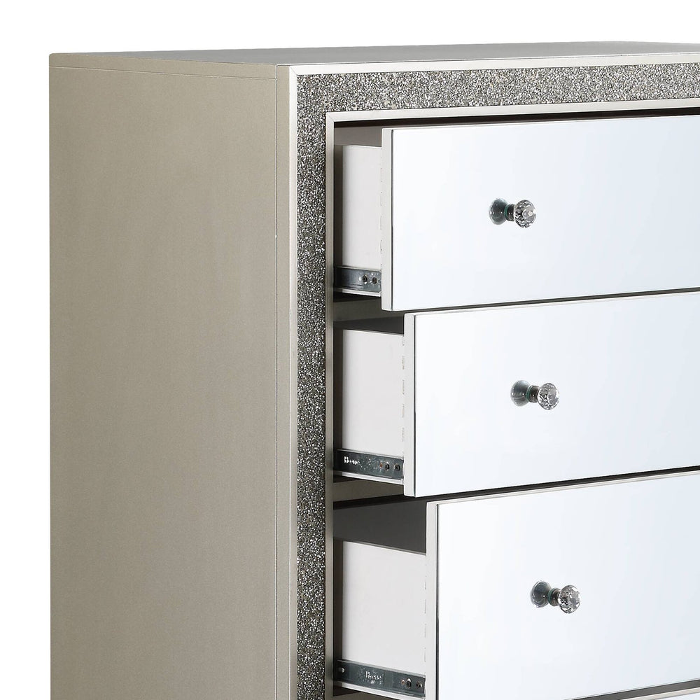 English Elm Sliverfluff Mirrored & Champagne Finish Chest with Acrylic Accents, Felt-Lined Drawer, Durable KD Legs B2726P271967