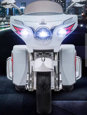 English Elm 12v Kids Electric Ride on Motorcycle with Led Lights Bluetooth Music and Storage Trunk White W1760P237293