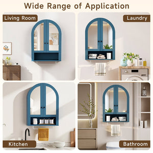 English Elm Wall Mounted Arched Cabinet Tempered Glass Doors Led Lighting Adjustable Shelves Bathroom Turquoise T3210P471558
