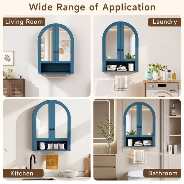 English Elm Wall Mounted Arched Cabinet Tempered Glass Doors Led Lighting Adjustable Shelves Bathroom Turquoise T3210P471558
