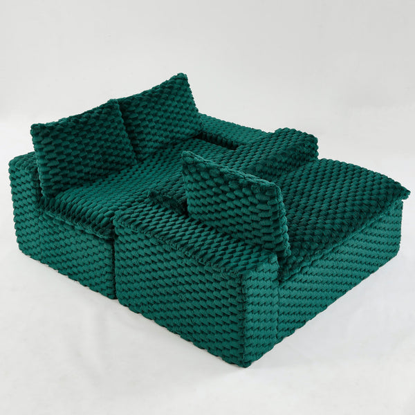 English Elm Luxury Turtle Velvet Multifunctional Sofa - Convertible Green Modular Seating for Family, 400lb Capacity W3371S00043