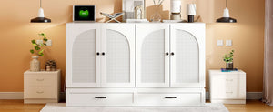 English Elm Queen Murphy Wall Bed with Usb Ports Storage Drawers and Cabinet Style Panel Front White N708S00010K-1