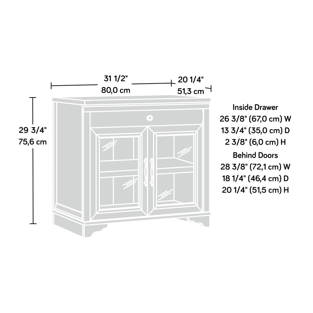 English Elm Library Base Brown Finish Engineered Wood Library Base with Tempered Glass Doors, Drawer & Adjustable Shelf - Durable 31.5"W Design B356P354421