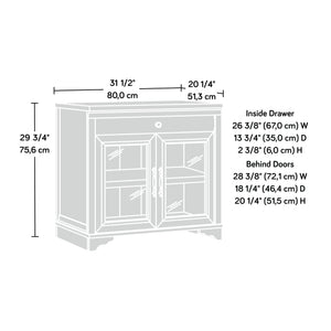 English Elm Library Base Brown Finish Engineered Wood Library Base with Tempered Glass Doors, Drawer & Adjustable Shelf - Durable 31.5"W Design B356P354421