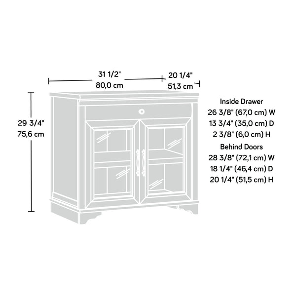 English Elm Library Base Brown Finish Engineered Wood Library Base with Tempered Glass Doors, Drawer & Adjustable Shelf - Durable 31.5"W Design B356P354421