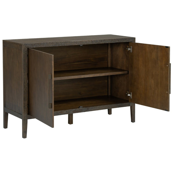 English Elm U_style Farmhouse Pine Veneer Buffet Cabinet with Double Doors for Kitchen or Entryway Dark Brown N711P410389B