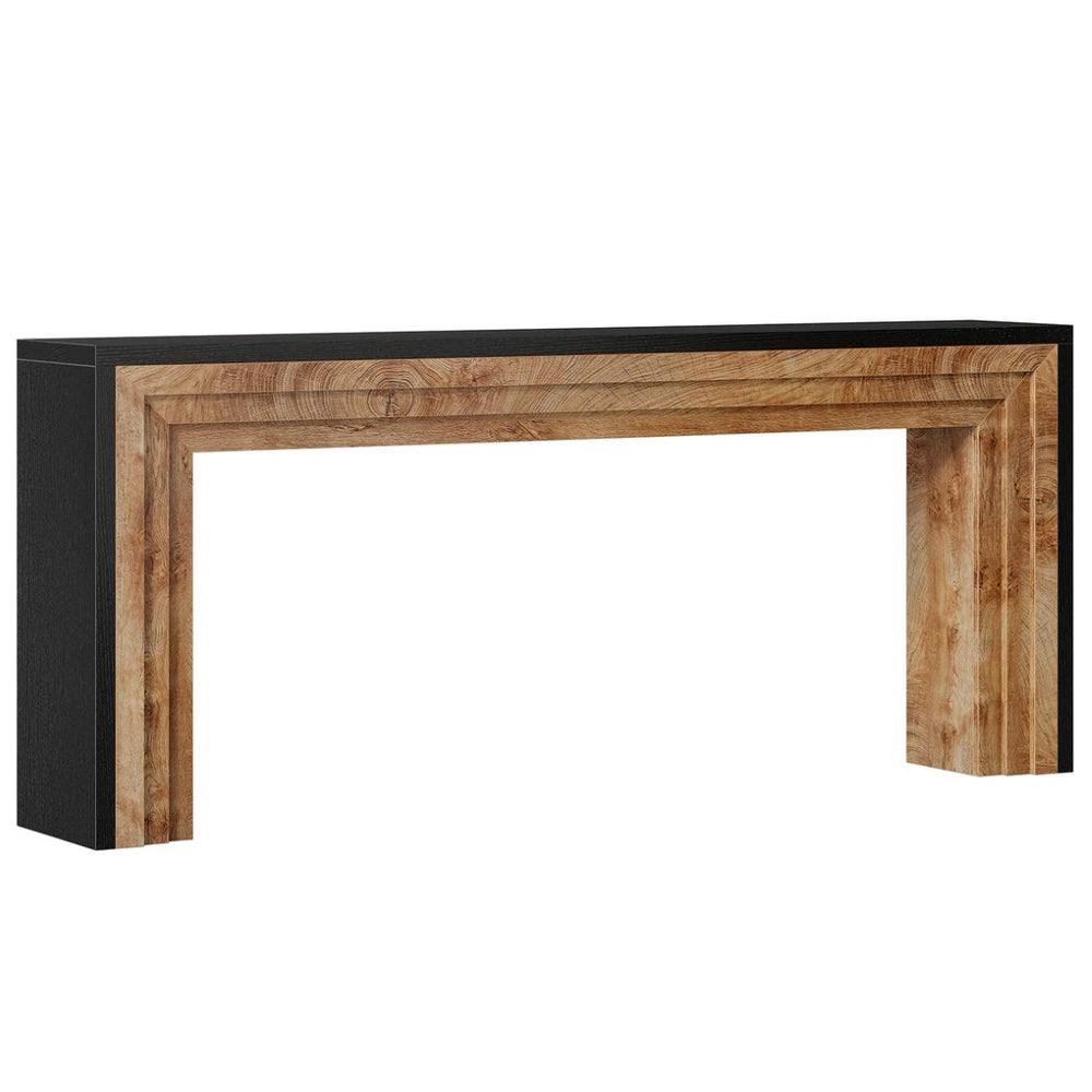 English Elm 2-tier Industrial Console Table Rustic Wood and Black Metal Frame Entryway Sofa T3971P463030