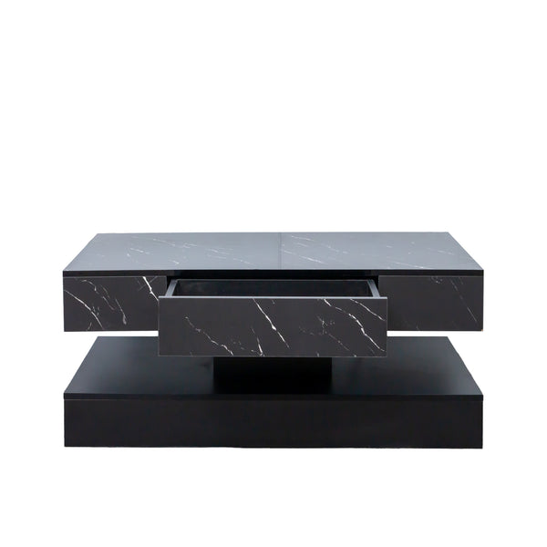 English Elm 16.93IN LED Coffee Table with Remote RGB Lighting, Spacious Drawer, Melamine Finish, Modern Elegance Black W331P269986