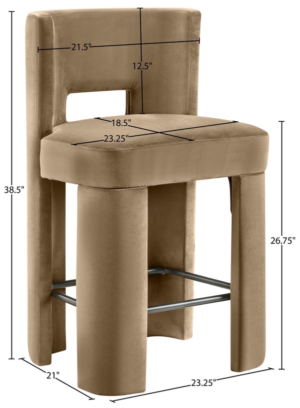 Meridian Furniture Zuno Velvet Upholstered Counter Stool with Solid Wood Frame and Matte Black Footrest for Kitchens Beige 947Beige-C