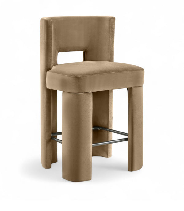 Meridian Furniture Zuno Velvet Upholstered Counter Stool with Solid Wood Frame and Matte Black Footrest for Kitchens Beige 947Beige-C