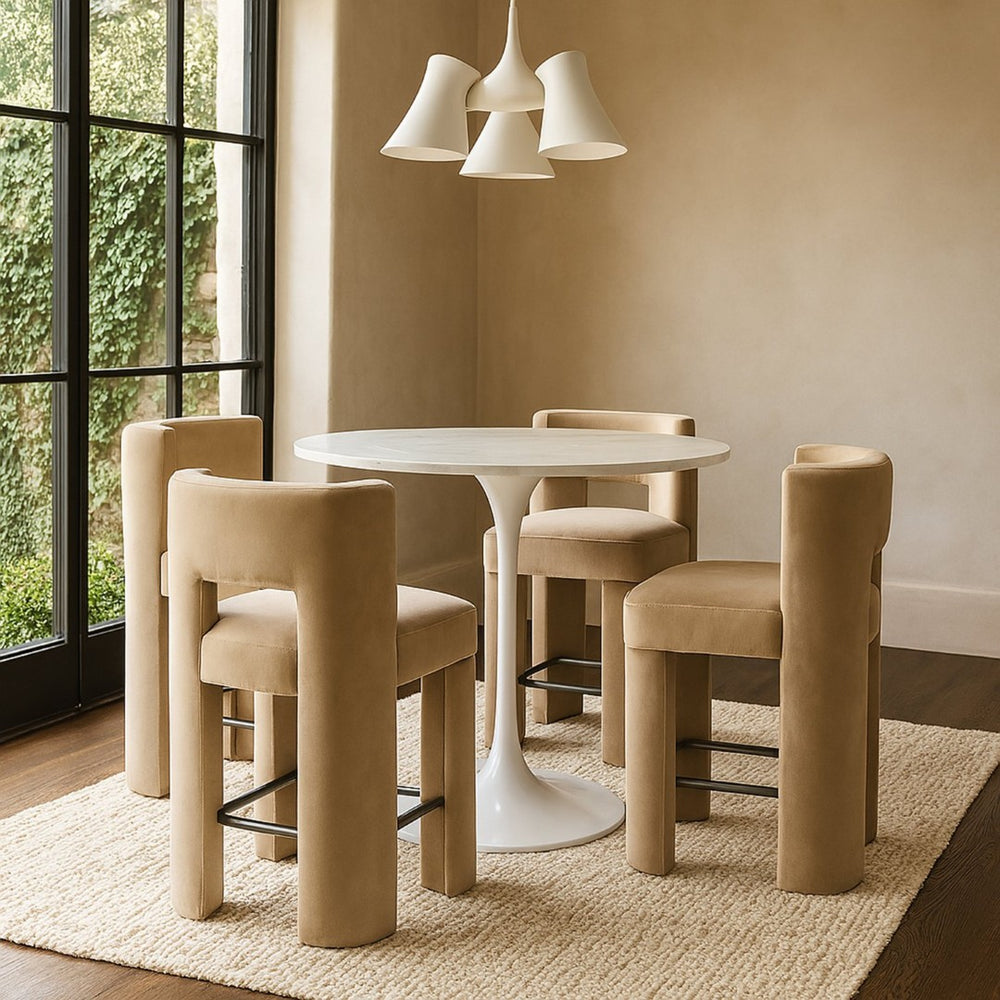 Meridian Furniture Zuno Velvet Upholstered Counter Stool with Solid Wood Frame and Matte Black Footrest for Kitchens Beige 947Beige-C