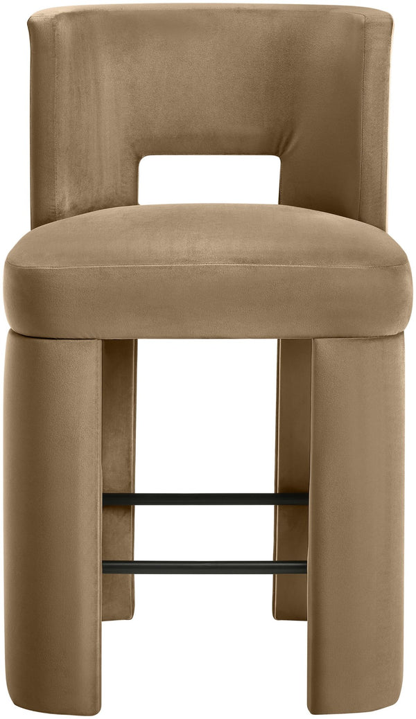 Meridian Furniture Zuno Velvet Upholstered Counter Stool with Solid Wood Frame and Matte Black Footrest for Kitchens Beige 947Beige-C