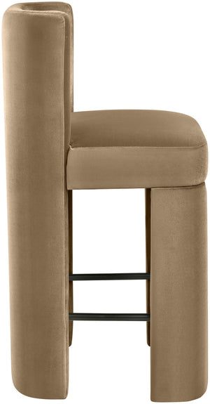 Meridian Furniture Zuno Velvet Upholstered Counter Stool with Solid Wood Frame and Matte Black Footrest for Kitchens Beige 947Beige-C
