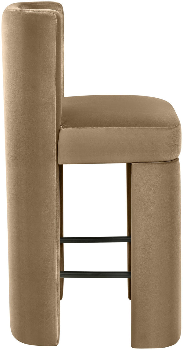 Meridian Furniture Zuno Velvet Upholstered Counter Stool with Solid Wood Frame and Matte Black Footrest for Kitchens Beige 947Beige-C