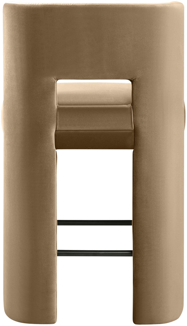 Meridian Furniture Zuno Velvet Upholstered Counter Stool with Solid Wood Frame and Matte Black Footrest for Kitchens Beige 947Beige-C