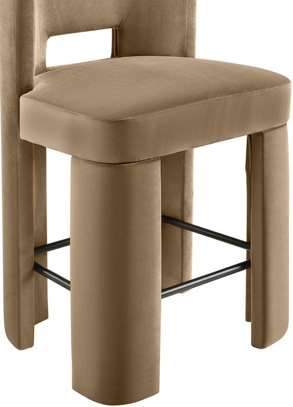 Meridian Furniture Zuno Velvet Upholstered Counter Stool with Solid Wood Frame and Matte Black Footrest for Kitchens Beige 947Beige-C
