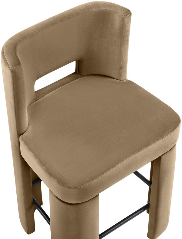 Meridian Furniture Zuno Velvet Upholstered Counter Stool with Solid Wood Frame and Matte Black Footrest for Kitchens Beige 947Beige-C