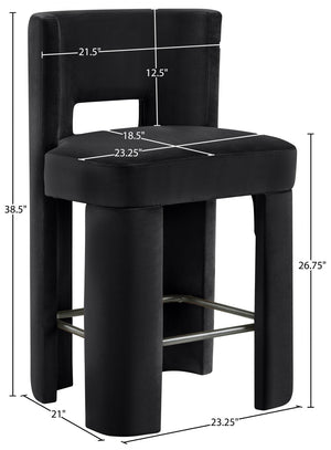 Meridian Furniture Zuno Velvet Upholstered Counter Stool with Solid Wood Frame and Matte Black Footrest for Kitchens Black 947Black-C