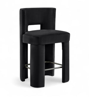 Meridian Furniture Zuno Velvet Upholstered Counter Stool with Solid Wood Frame and Matte Black Footrest for Kitchens Black 947Black-C