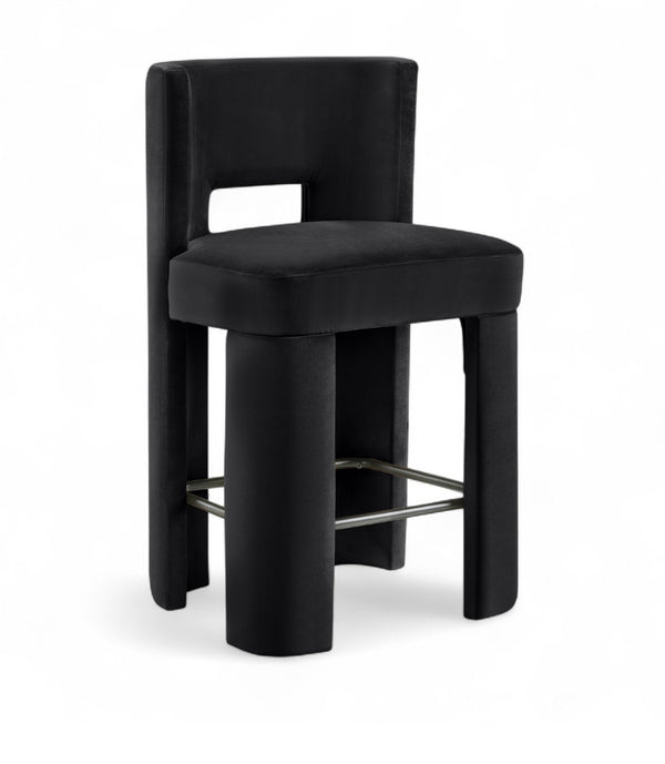 Meridian Furniture Zuno Velvet Upholstered Counter Stool with Solid Wood Frame and Matte Black Footrest for Kitchens Black 947Black-C