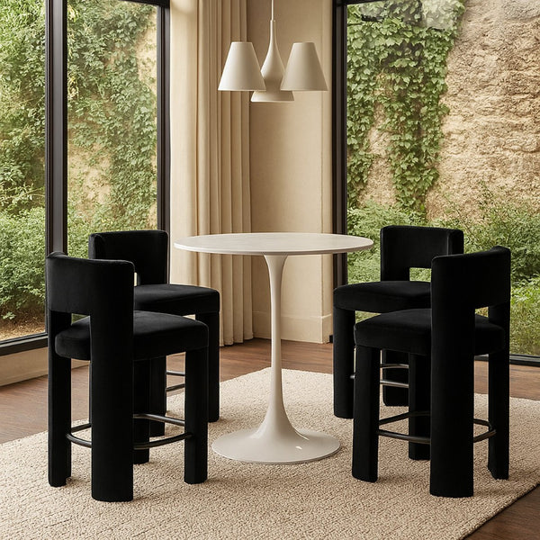 Meridian Furniture Zuno Velvet Upholstered Counter Stool with Solid Wood Frame and Matte Black Footrest for Kitchens Black 947Black-C