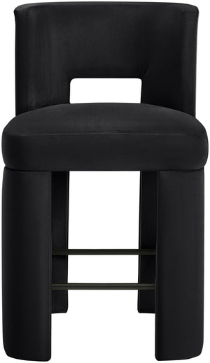 Meridian Furniture Zuno Velvet Upholstered Counter Stool with Solid Wood Frame and Matte Black Footrest for Kitchens Black 947Black-C