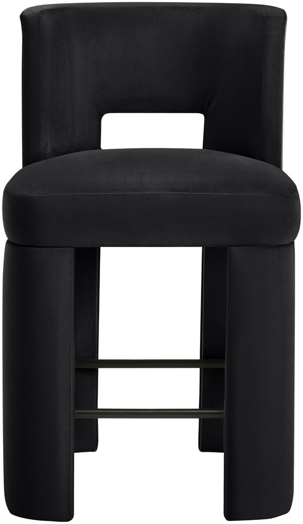 Meridian Furniture Zuno Velvet Upholstered Counter Stool with Solid Wood Frame and Matte Black Footrest for Kitchens Black 947Black-C