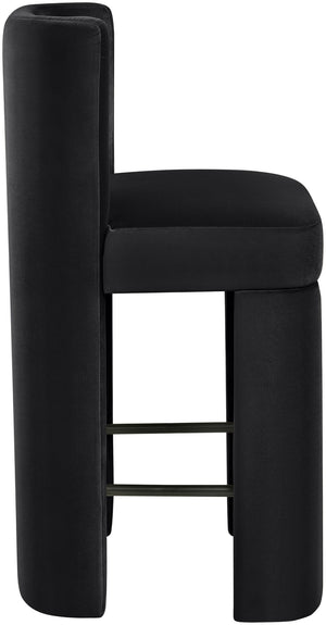Meridian Furniture Zuno Velvet Upholstered Counter Stool with Solid Wood Frame and Matte Black Footrest for Kitchens Black 947Black-C