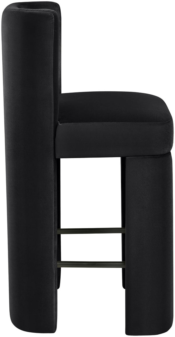 Meridian Furniture Zuno Velvet Upholstered Counter Stool with Solid Wood Frame and Matte Black Footrest for Kitchens Black 947Black-C