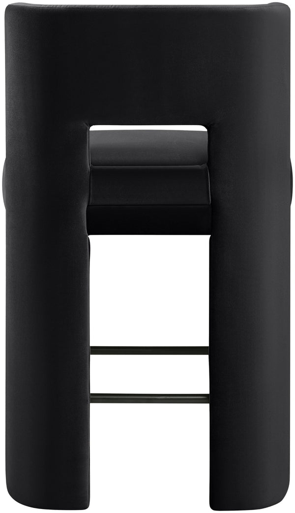Meridian Furniture Zuno Velvet Upholstered Counter Stool with Solid Wood Frame and Matte Black Footrest for Kitchens Black 947Black-C