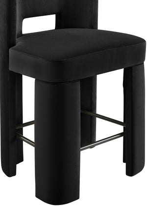 Meridian Furniture Zuno Velvet Upholstered Counter Stool with Solid Wood Frame and Matte Black Footrest for Kitchens Black 947Black-C