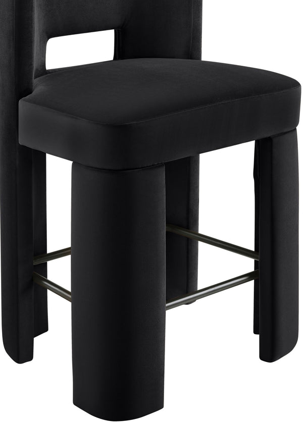 Meridian Furniture Zuno Velvet Upholstered Counter Stool with Solid Wood Frame and Matte Black Footrest for Kitchens Black 947Black-C