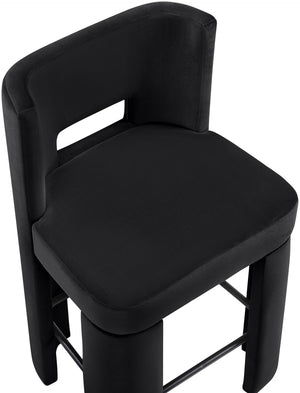 Meridian Furniture Zuno Velvet Upholstered Counter Stool with Solid Wood Frame and Matte Black Footrest for Kitchens Black 947Black-C