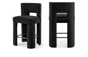 Meridian Furniture Zuno Velvet Upholstered Counter Stool with Solid Wood Frame and Matte Black Footrest for Kitchens Black 947Black-C