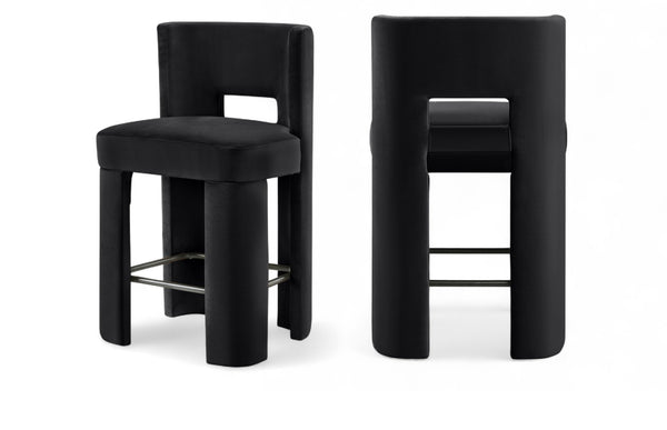 Meridian Furniture Zuno Velvet Upholstered Counter Stool with Solid Wood Frame and Matte Black Footrest for Kitchens Black 947Black-C