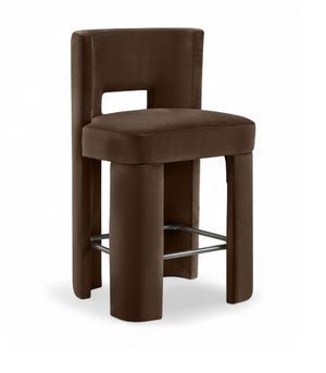 Meridian Furniture Zuno Velvet Upholstered Counter Stool with Solid Wood Frame and Matte Black Footrest for Kitchens Brown 947Brown-C