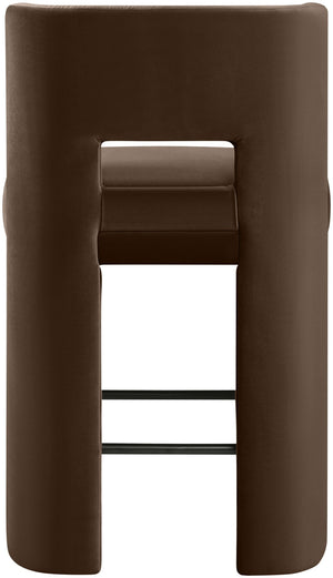 Meridian Furniture Zuno Velvet Upholstered Counter Stool with Solid Wood Frame and Matte Black Footrest for Kitchens Brown 947Brown-C