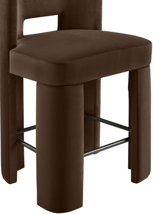 Meridian Furniture Zuno Velvet Upholstered Counter Stool with Solid Wood Frame and Matte Black Footrest for Kitchens Brown 947Brown-C