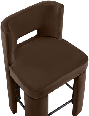 Meridian Furniture Zuno Velvet Upholstered Counter Stool with Solid Wood Frame and Matte Black Footrest for Kitchens Brown 947Brown-C